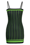 Red Sexy Striped Print Patchwork Spaghetti Strap Pencil Skirt Dresses
