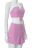 Pink Sexy Solid Patchwork Strapless Sleeveless Two Pieces