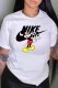 White Fashion Street Character Print Patchwork Letter O Neck T-Shirts