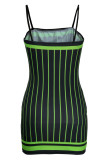 Red Sexy Striped Print Patchwork Spaghetti Strap Pencil Skirt Dresses