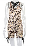 Leopard Print Fashion Sexy Print Leopard Hollowed Out Backless V Neck Skinny Romper