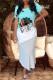 Gray Cyan Casual Print Patchwork O Neck Straight Dresses