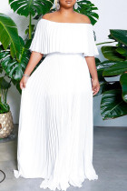 White Fashion Casual Solid Backless Off the Shoulder Pleated Dresses