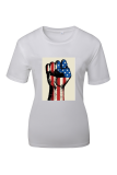 White Fashion Street Print Patchwork O Neck T-Shirts