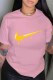 Pink Fashion Street Print Patchwork O Neck T-Shirts