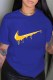 Blue Fashion Street Print Patchwork O Neck T-Shirts