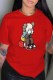 Red Fashion Casual Print O Neck T-Shirts