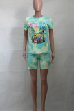 Red Casual Street Print Patchwork O Neck Short Sleeve Two Pieces