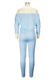 Blue Fashion Casual Solid Basic Oblique Collar Regular Jumpsuits