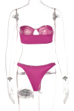 Purple Sexy Solid Hollowed Out Patchwork Swimwears