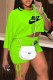 Fluorescent Green Fashion Casual Print Letter O Neck Short Sleeve Two Pieces