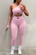Pink Fashion Sportswear Letter Patchwork One Shoulder Sleeveless Two Pieces