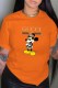 Orange Fashion Street Character Print Letter O Neck T-Shirts