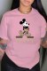 Pink Fashion Street Character Print Letter O Neck T-Shirts