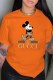 Orange Fashion Street Character Print Letter O Neck T-Shirts