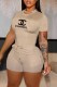 Khaki Fashion Casual Print Letter O Neck Short Sleeve Two Pieces