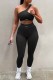 Black Fashion Sportswear Letter Patchwork One Shoulder Sleeveless Two Pieces