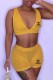 Yellow Fashion Sexy Print Letter V Neck Sleeveless Two Pieces