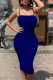 Blue Sexy Print Patchwork Spaghetti Strap Pencil Skirt Dresses
