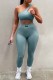 Gray Green Fashion Sportswear Letter Patchwork One Shoulder Sleeveless Two Pieces