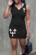 Black Fashion Print Patchwork O Neck Pencil Skirt Dresses