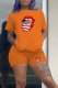 Tangerine Red Casual Lips Printed Patchwork O Neck Short Sleeve Two Pieces