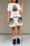 Red Casual Street Print Patchwork O Neck Short Sleeve Two Pieces