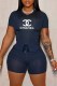 Tibetan Blue Fashion Casual Print Letter O Neck Short Sleeve Two Pieces