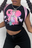 Black Sexy Print Patchwork O Neck T-Shirts