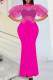 Rose Red Sexy Elegant Solid Hollowed Out Patchwork O Neck Evening Dress Dresses