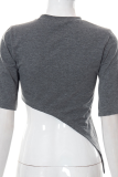 Dark Gray Casual Print Slit O Neck T-Shirts