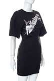 Black Casual Print Patchwork O Neck Pencil Skirt Dresses
