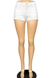 White Zipper Fly Button Fly Mid washing Zippered Draped Solid Straight shorts Shorts