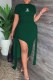 Ink Green Fashion Celebrities Print Letter Off the Shoulder Short Sleeve Two Pieces