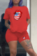 Red Casual Lips Printed Patchwork O Neck Short Sleeve Two Pieces