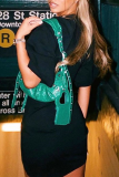 Black Casual Print Patchwork O Neck Pencil Skirt Dresses