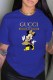 Blue Fashion Street Character Print Letter O Neck T-Shirts