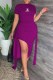 Purple Fashion Celebrities Print Letter Off the Shoulder Short Sleeve Two Pieces