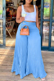 Pink Casual Solid Patchwork Fold High Waist Wide Leg Solid Color Bottoms
