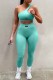 Baby Blue Fashion Sportswear Letter Patchwork One Shoulder Sleeveless Two Pieces