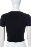Black Sexy Print Hollowed Out Letter O Neck T-Shirts