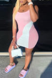 Pink Sexy Print Patchwork U Neck Vest Dress Dresses