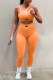 Orange Fashion Sportswear Letter Patchwork One Shoulder Sleeveless Two Pieces