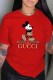 Red Fashion Street Character Print Letter O Neck T-Shirts