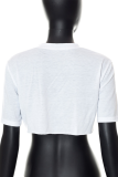 White Casual Print Patchwork O Neck T-Shirts