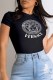 Black Fashion Casual Print Letter O Neck T-Shirts