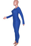 Blue Casual Solid O Neck Long Sleeve Two Pieces