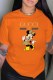 Orange Fashion Street Character Print Letter O Neck T-Shirts