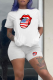 White Casual Lips Printed Patchwork O Neck Short Sleeve Two Pieces