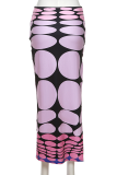 Purple Sexy Print Cross Straps O Neck Short Sleeve Two Pieces